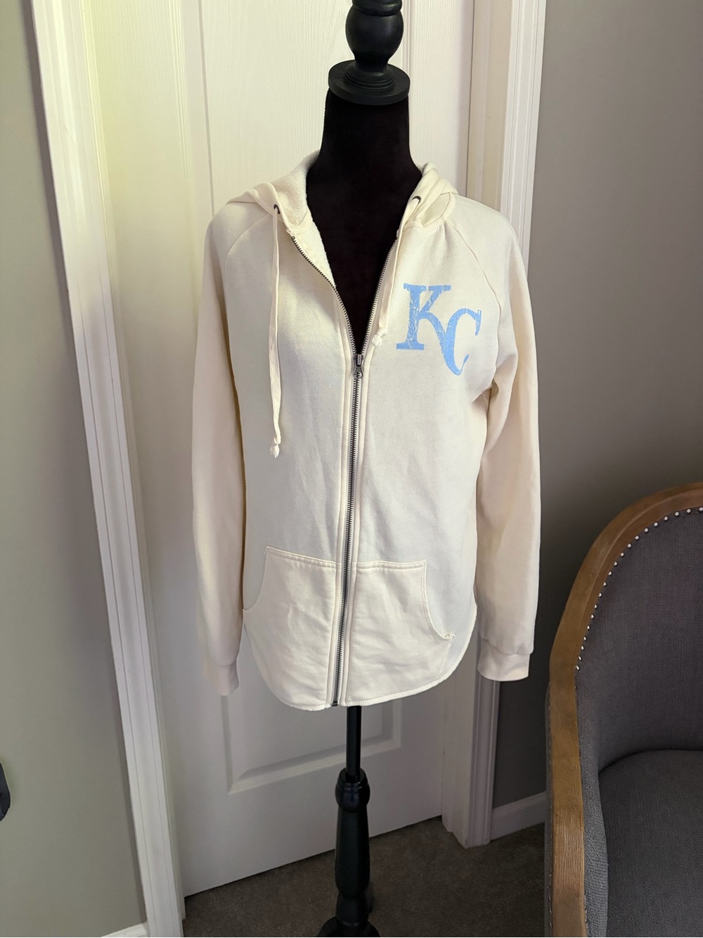 KC Logo Cream Zip Hoodie with Front Pockets